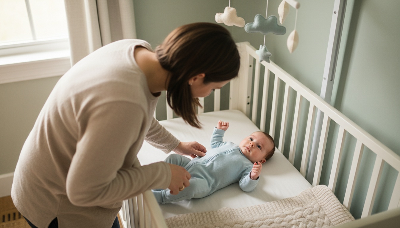 Parent watching baby lying awake in crib during nap time, illustrating signs of developmental changes and sleep schedule transitions.