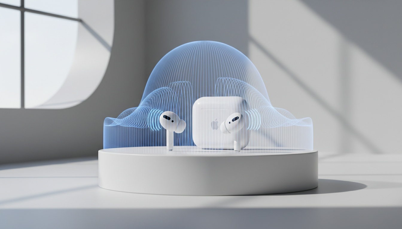 AirPods Pro 2 earbuds displayed on a clean, neutral background highlighting their premium design and noise cancellation capabilities for translation features.