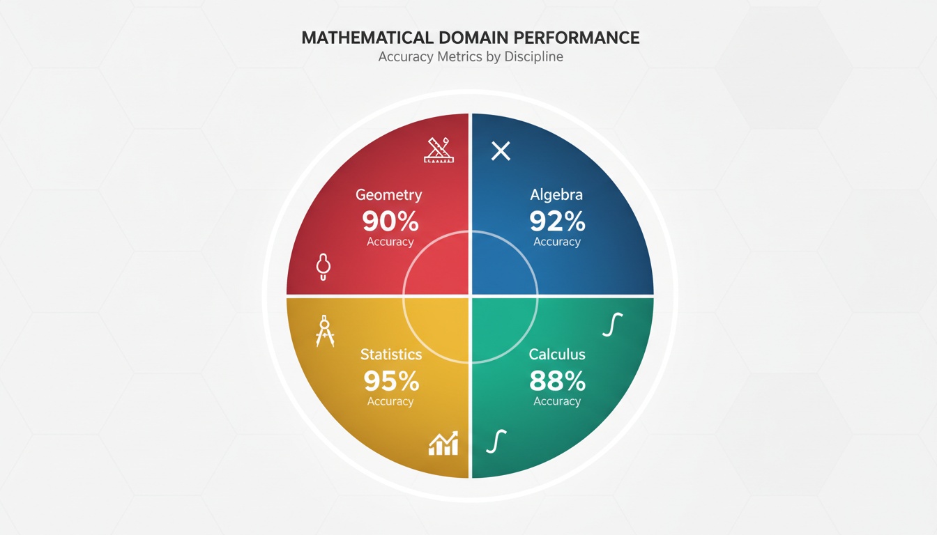 Color-coded pie chart displaying four SAT math domains with corresponding accuracy percentage targets for achieving a perfect score.