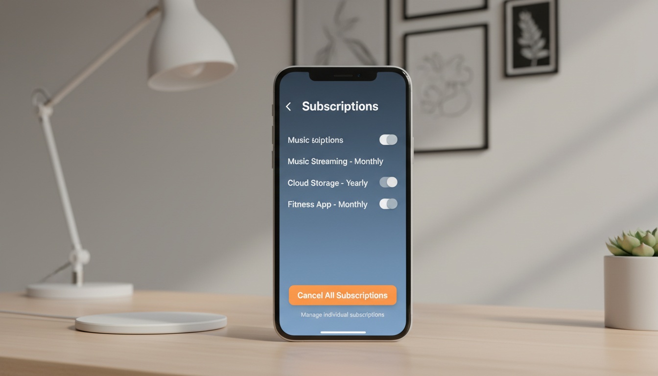 Smartphone showing subscription settings interface with cancel plan option visible on screen in modern app interface