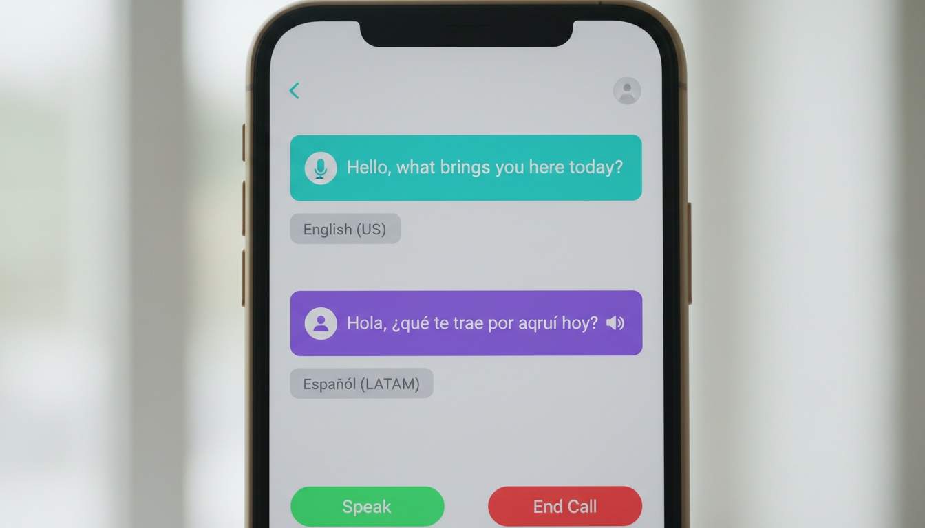 Smartphone displaying a bilingual text conversation with clear translations visible on screen, representing real-time language translation during communication.